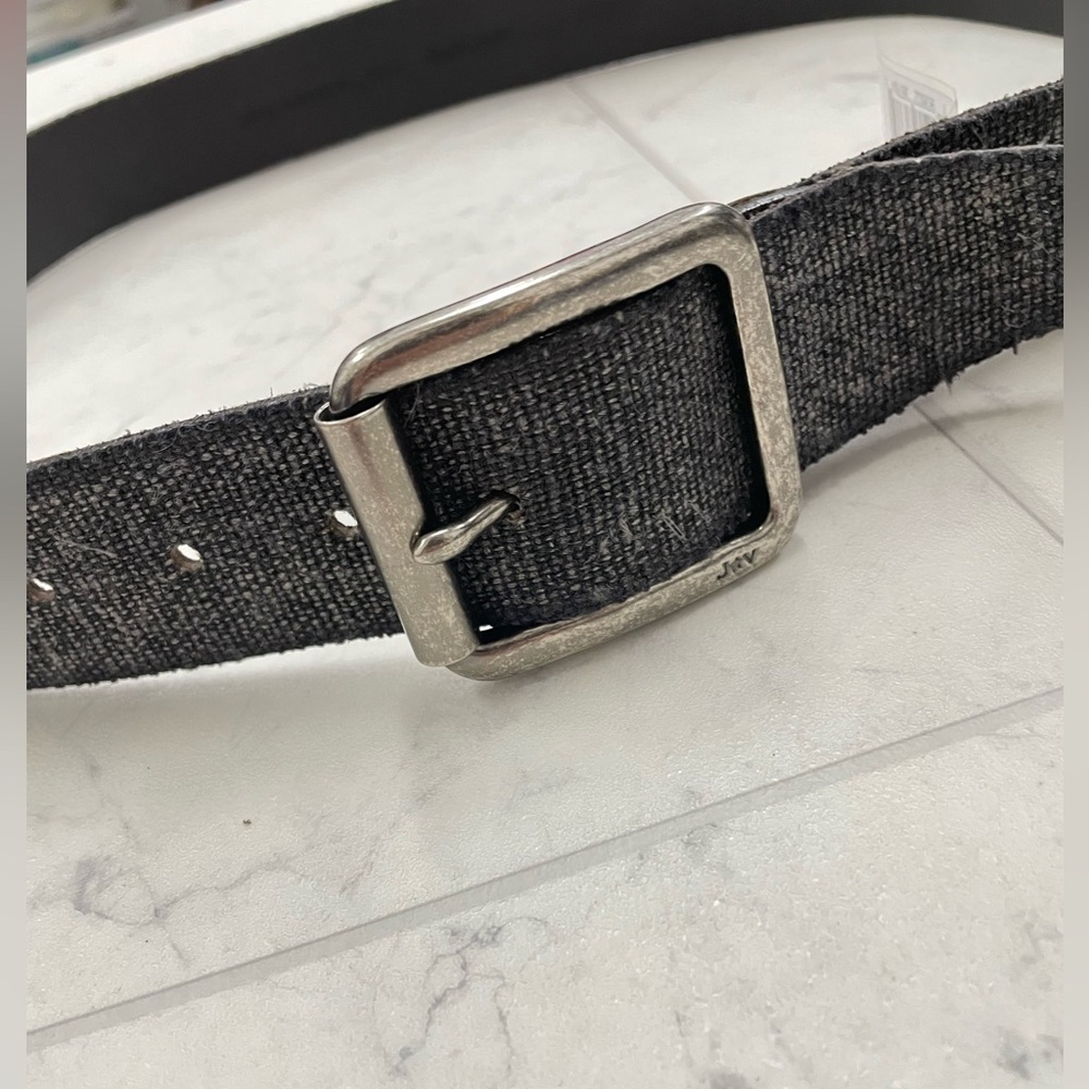 (JZ-91) John Varvatos 38MM Fabric Inlaid Calf Belt In Charcoal - Picture 4 of 4